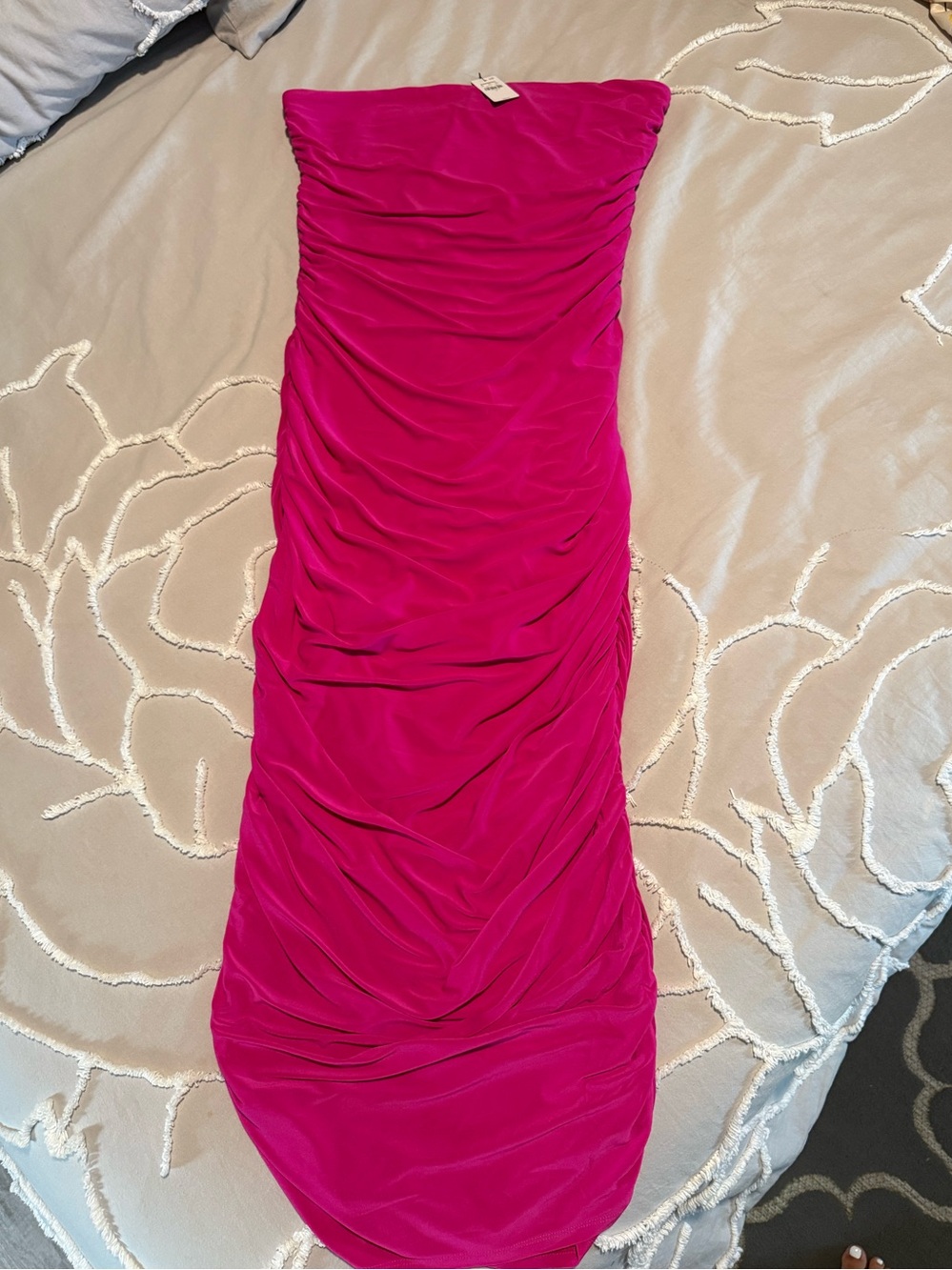 NWT Express Pink Ruched Strapless Midi Dress Size L